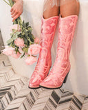 Cowgirl Barbie Pink Sequin Boots - The Lace Cactus