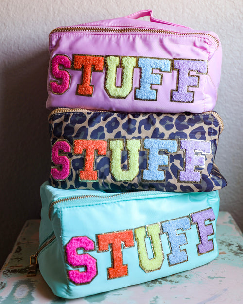 “STUFF” Glitter Patch Makeup Bags - The Lace Cactus