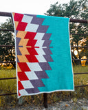PRE-ORDER Large Print Turquoise Aztec Blanket - The Lace Cactus
