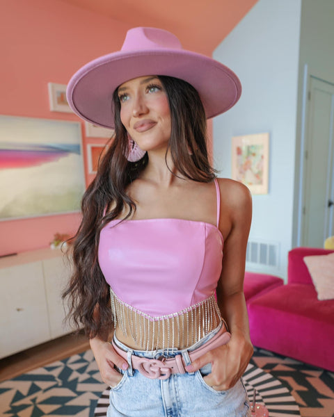 Vera Pink Faux Leather Crop Top - The Lace Cactus