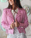 Francesca Pink Fringe Vegan Leather Jacket - The Lace Cactus