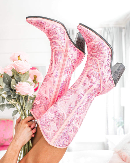 Hazel Pink Studded Rhinestone Booties