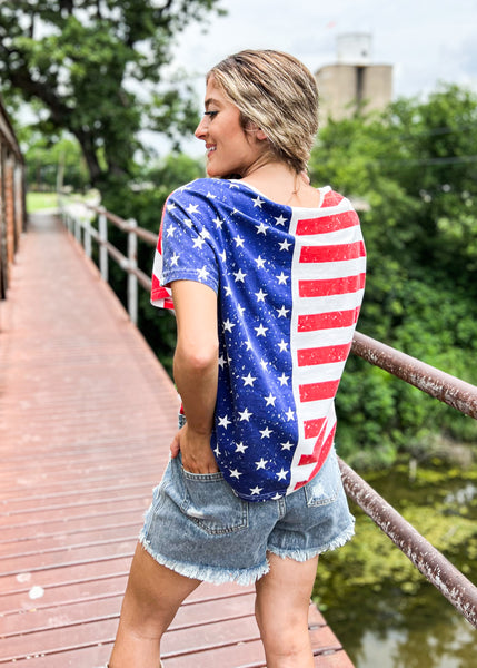 Vintage American Flag Distressed Front Top - The Lace Cactus