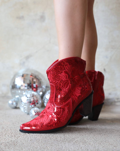 Red 2025 sequin booties