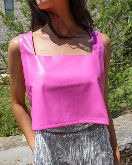 Seraphina Pink Geranium Feather and Pearl Tank Crop Top