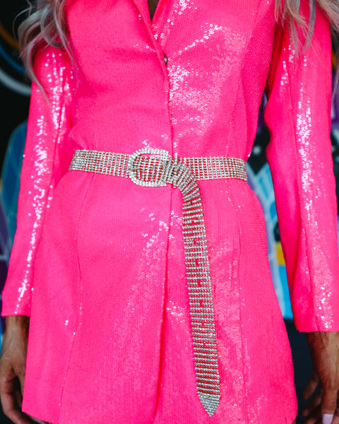 Novalee Neon Pink Sequin Blazer Dress - The Lace Cactus