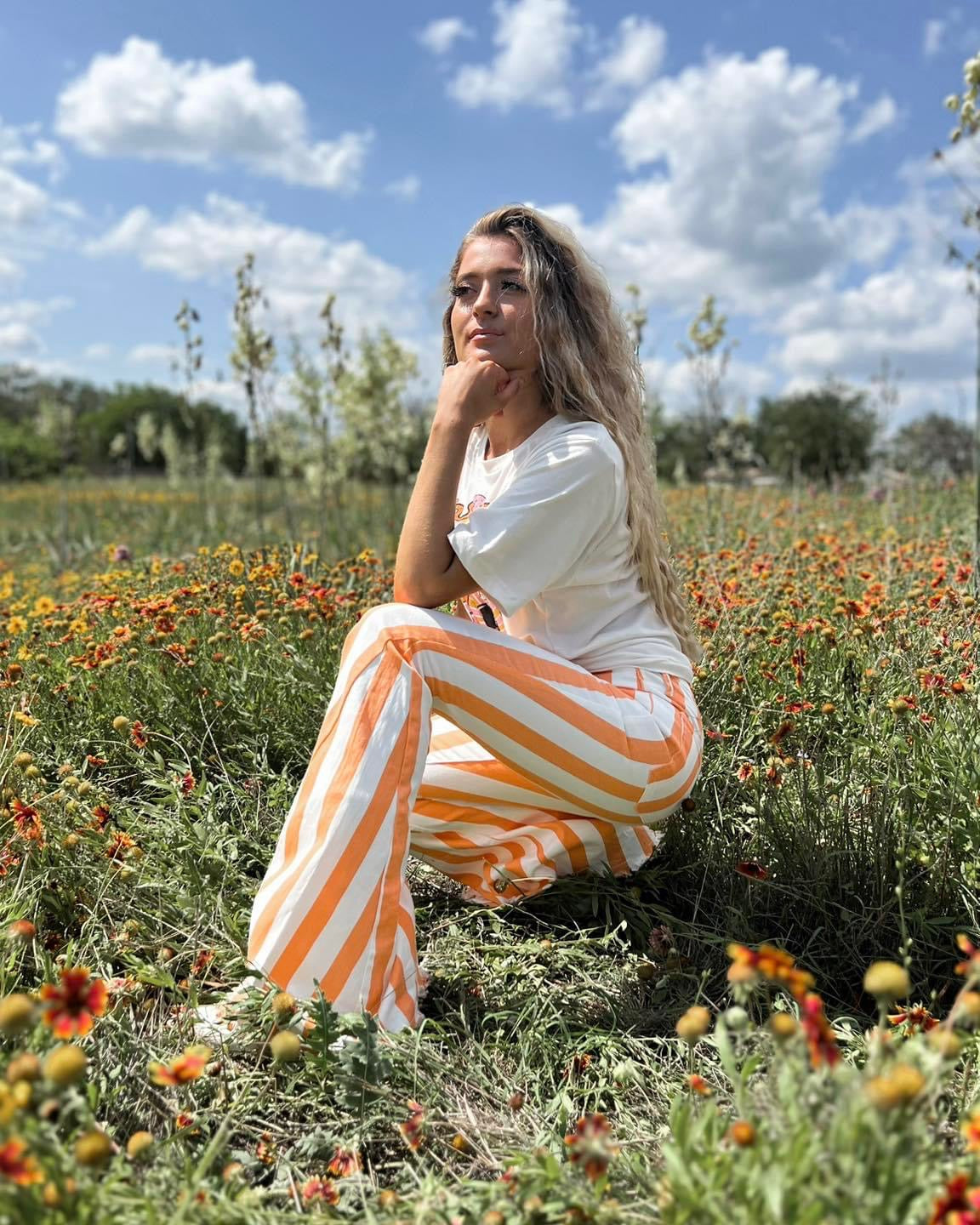 Papaya Striped Raw Hem Flare Jeans - The Lace Cactus