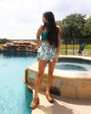 Talya Teal & Ivory Palm Shorts - The Lace Cactus