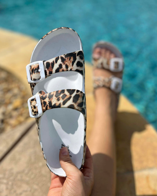 Mama Mia Leopard Double Strap Sandals - The Lace Cactus