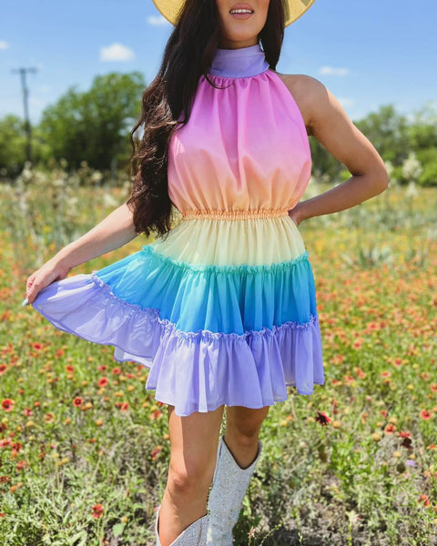 Summie Multi Color Ombré Mini Dress - The Lace Cactus