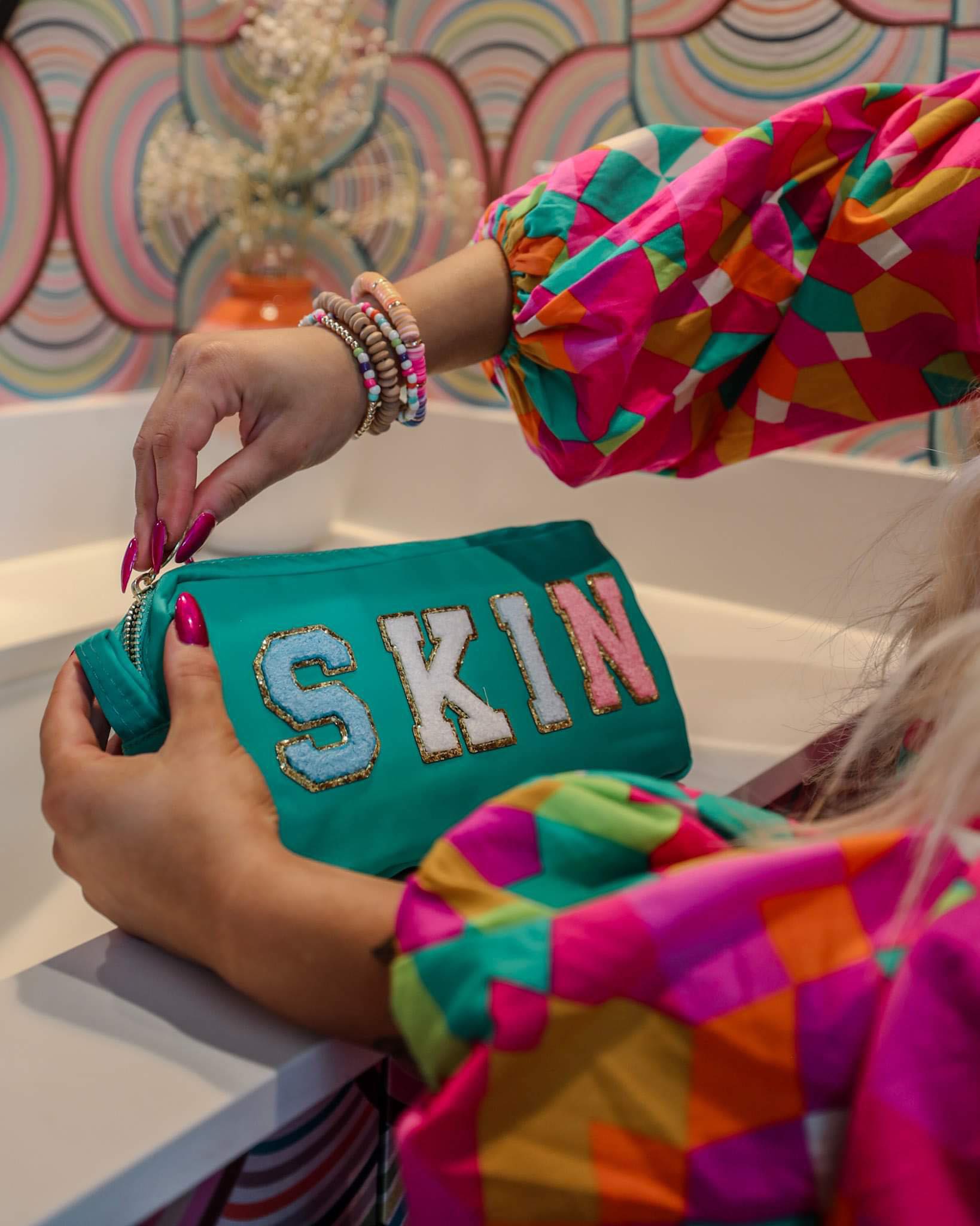 #17 Mint "Skin" Patch Cosmetic Bag - The Lace Cactus
