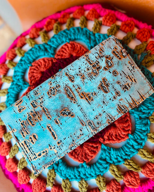 Turquoise & Gold Wallet/Checkbook - The Lace Cactus
