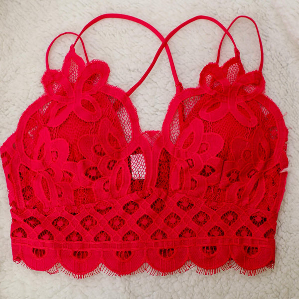 Ruby Red Scalloped Lace Bralette - The Lace Cactus