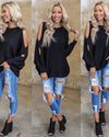 Black Knit Double Slit Sleeve Dolman Sweater - The Lace Cactus