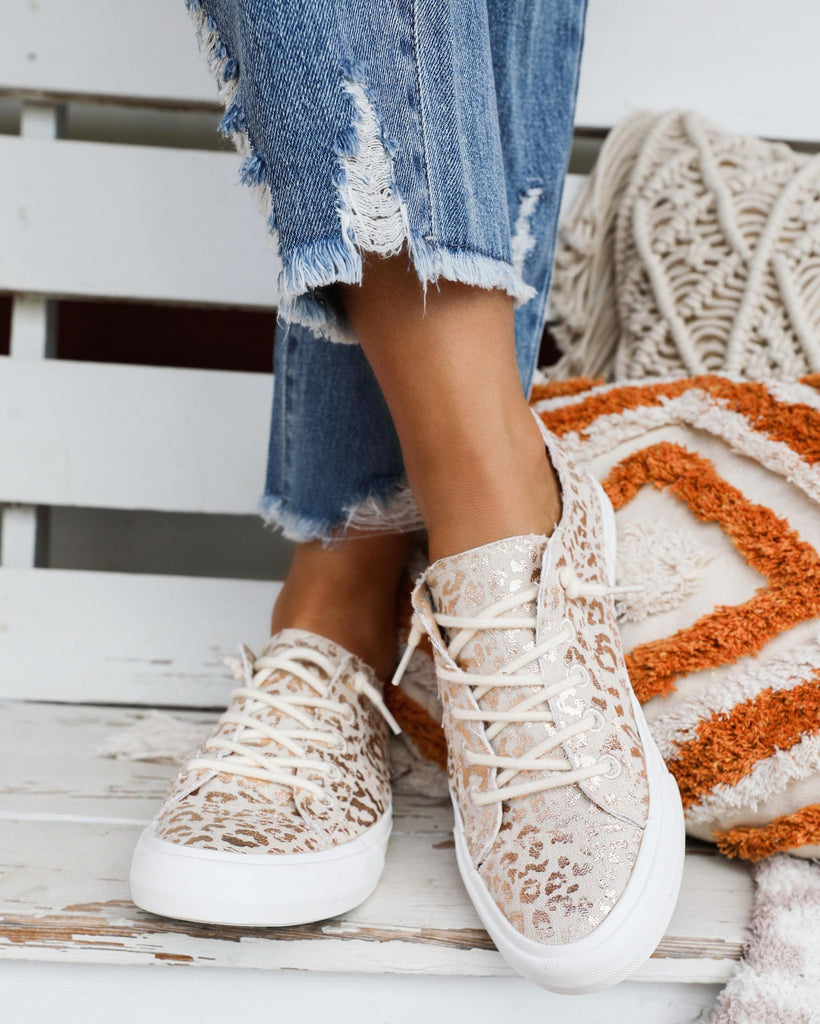 Trouw Donder pauze Kyrie Cream and Rose Gold Leopard Sneakers | The Lace Cactus