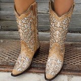 Corral Beige Embroidered Crystals + Studs Boots - The Lace Cactus