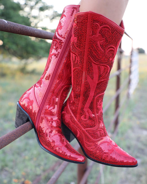Red sequin cowboy boots Clearance
