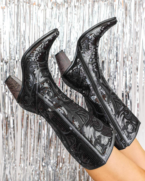 Rockin' Babe Black Sequin Boots - The Lace Cactus