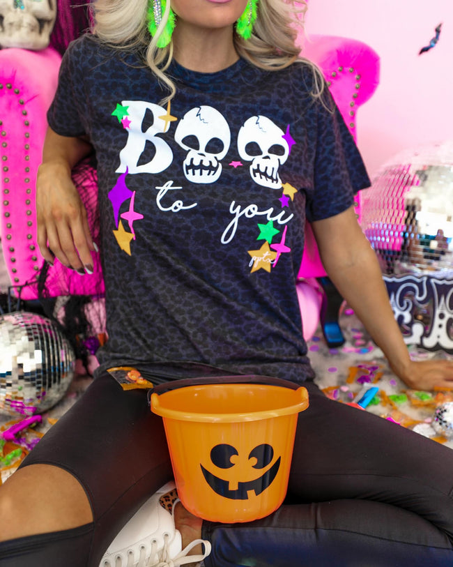 Black Leopard " Boo To You" Graphic Tee - The Lace Cactus