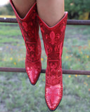 Rodeo Red Sequin Boots - The Lace Cactus