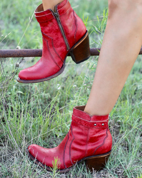 Circle G by Corral Red Zipper Ankle Boots - The Lace Cactus