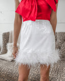 Jamie White Sequin and Feather Trim Skirt - The Lace Cactus