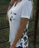 Cow Print V-Neck Waffle Knit Top - The Lace Cactus