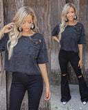 Daleyza Distressed + Oversized Black Crop Top - The Lace Cactus