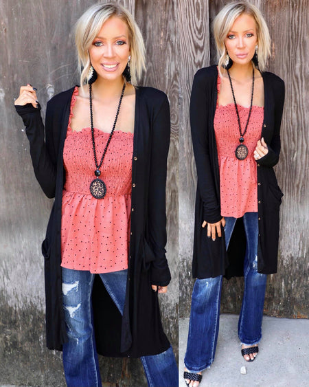 Black Ribbed Knit Dolman Cardigan