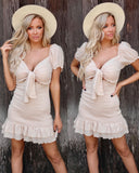 Taupe Ditsy Smocked Mini Dress - The Lace Cactus