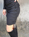 Black Ribbed Knit Ruched Side Dress - The Lace Cactus
