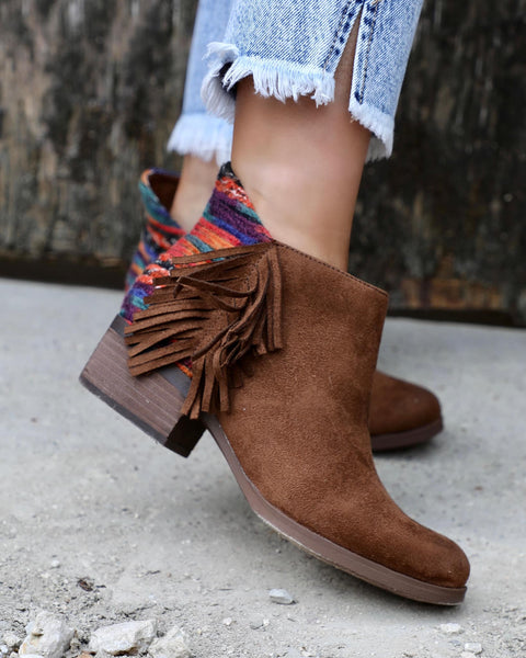 Not Rated Brown Suede Blanket Bootie - The Lace Cactus
