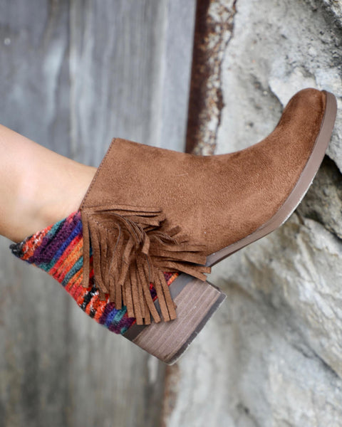 Not Rated Brown Suede Blanket Bootie - The Lace Cactus