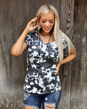 Cow Print V-neck Short Sleeve Tee - The Lace Cactus