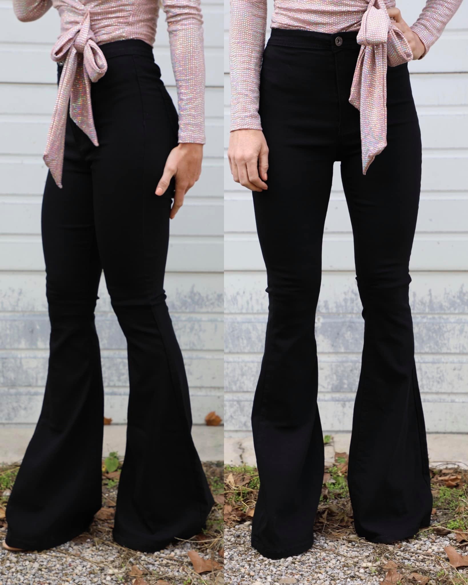Black Super Stretch Bell Bottoms - The Lace Cactus