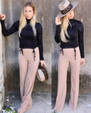 Taupe Wide Leg Pintuck Pants - The Lace Cactus