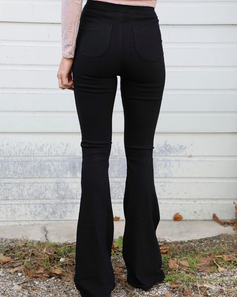 Black Super Stretch Bell Bottoms - The Lace Cactus