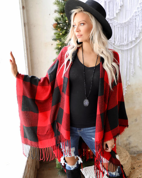 Raider Red and Black Poncho - The Lace Cactus