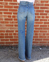 Medium Wash 5-Button Distressed Wide Leg Flare Jeans - The Lace Cactus