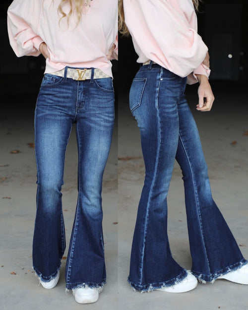 The Dark Blue Extreme Flare Jeans - The Lace Cactus