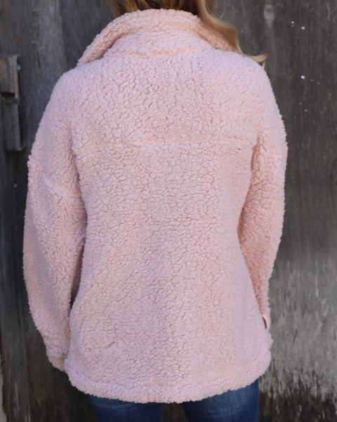 Blush Fluffy Sherpa Jacket - The Lace Cactus