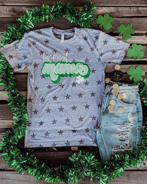 Gray Star "Luckiest Mama" Graphic Tee - The Lace Cactus