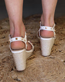 Gold Studded Wedge Jute Rope Sandals - The Lace Cactus