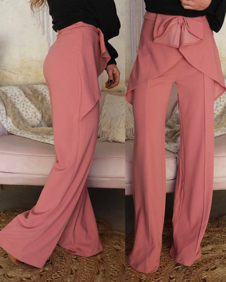 Fuchsia Double Belt Pin-tuck Pants