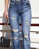 Madonna Mid-Rise Flare Distressed Patch Jeans - The Lace Cactus