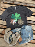 Charcoal 3 Leaf Clover Graphic Tee - The Lace Cactus