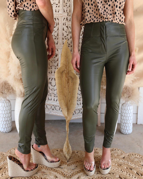Olive Faux Leather Skinny Pants - The Lace Cactus