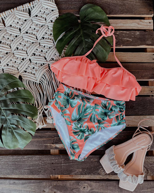 Cozumel Coral Two Piece Swimsuit - The Lace Cactus