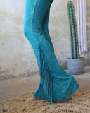 Turquoise Mineral Wash Fringe Pants - The Lace Cactus