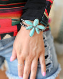 Turquoise Floral Double Strand Stretch Bracelet - The Lace Cactus